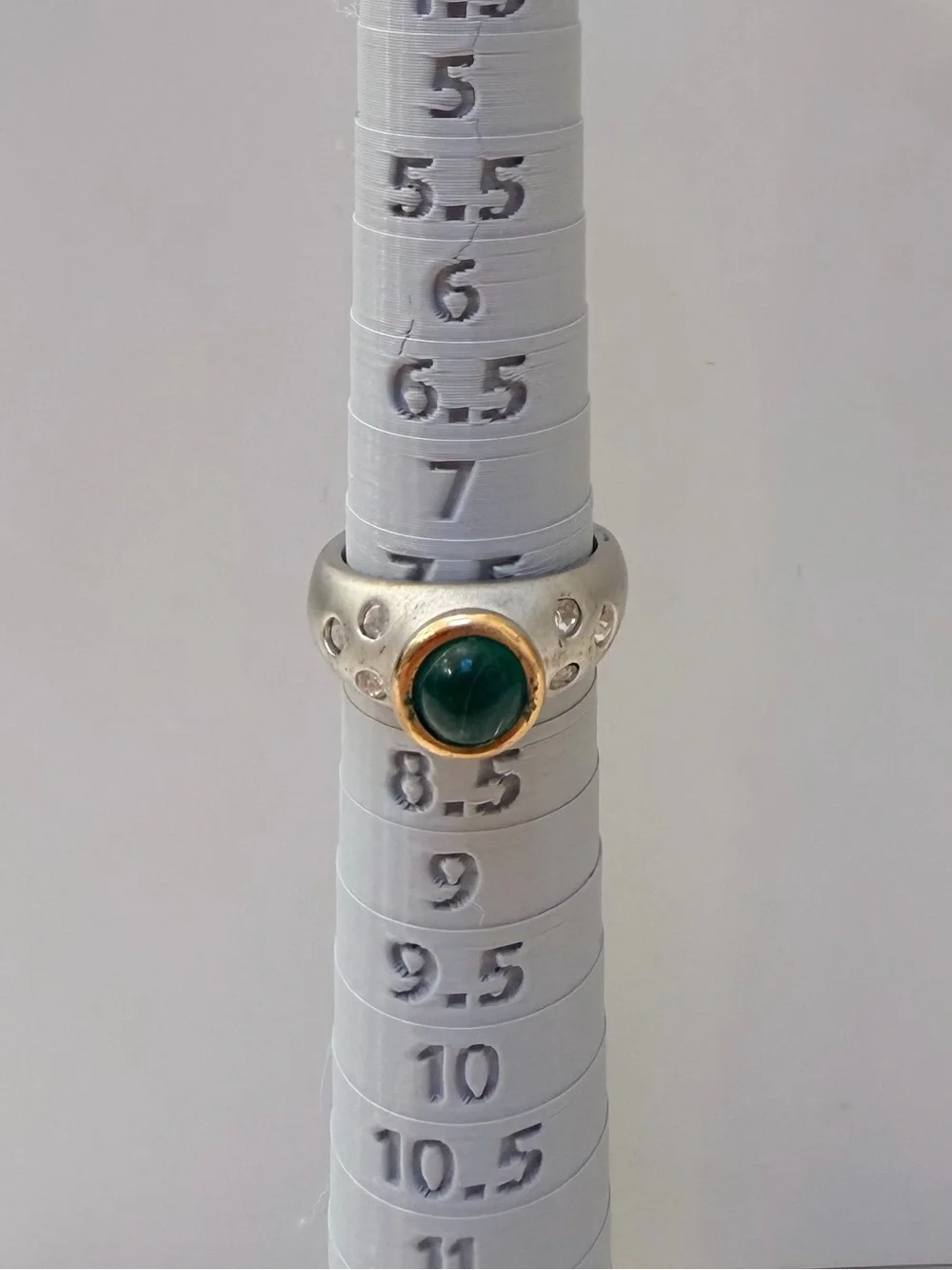 Silver-Tone Green Cabochon Clear Stone Statement Ring, Size 7.5-8